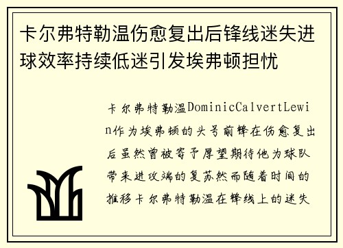 卡尔弗特勒温伤愈复出后锋线迷失进球效率持续低迷引发埃弗顿担忧