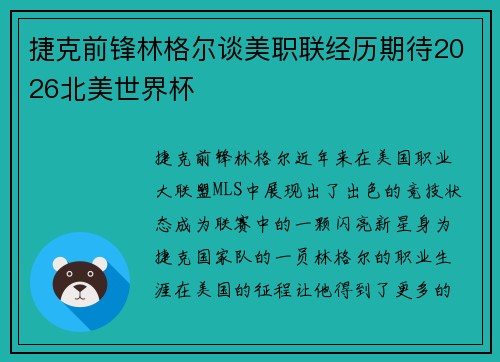 捷克前锋林格尔谈美职联经历期待2026北美世界杯 捷克前锋林格尔谈美职联经历期待2026北美世界杯